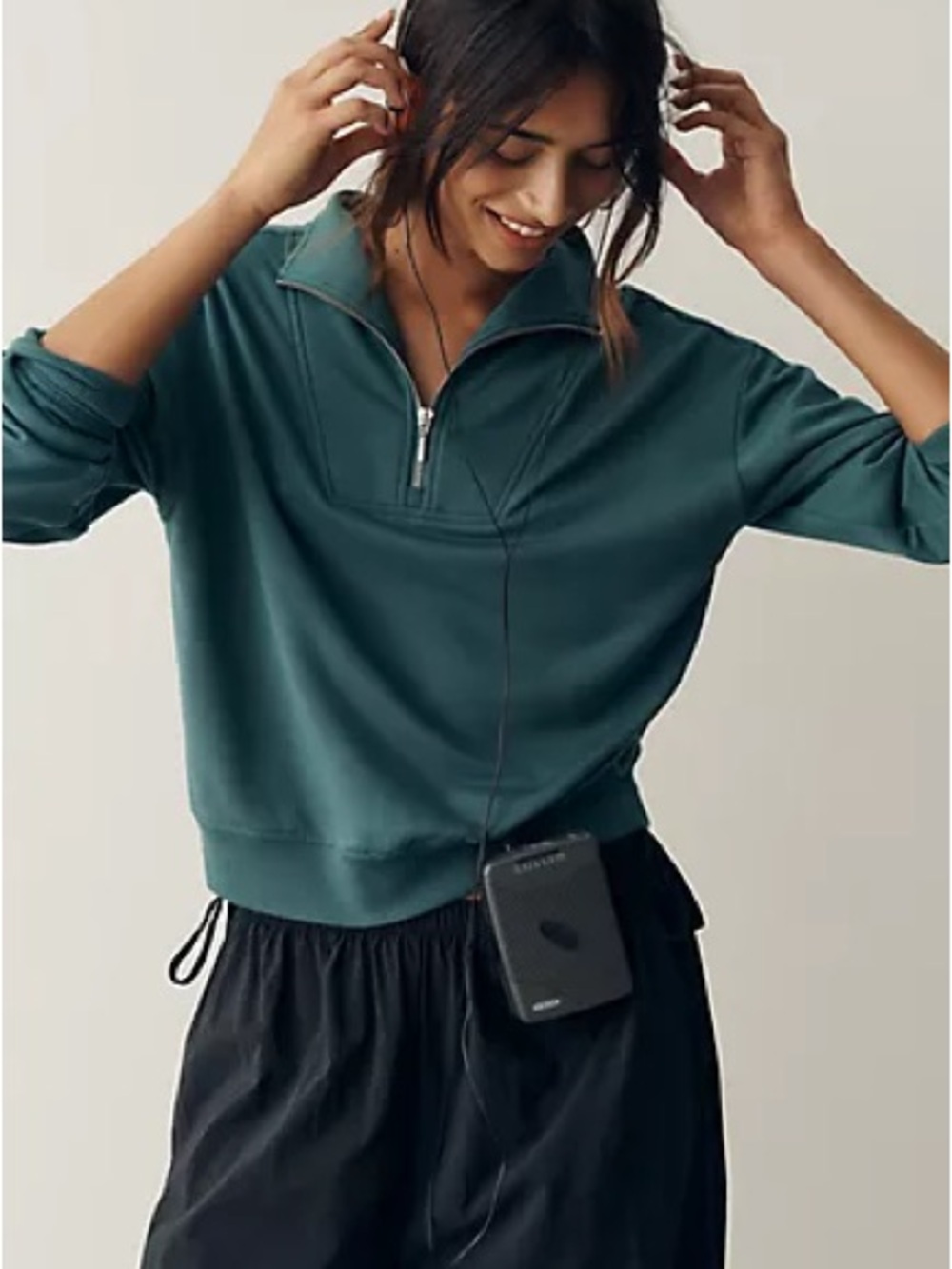 Women's Turquoise Quarter-Zip Pullover Hoodie